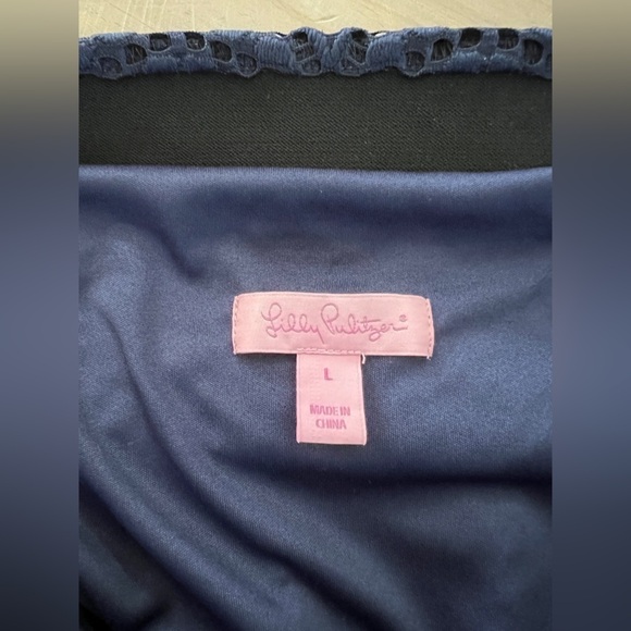 Lilly Pulitzer Jade Dress Sz L Navy Off Shoulder Lace Beach Resort Cocktail - Picture 10 of 15